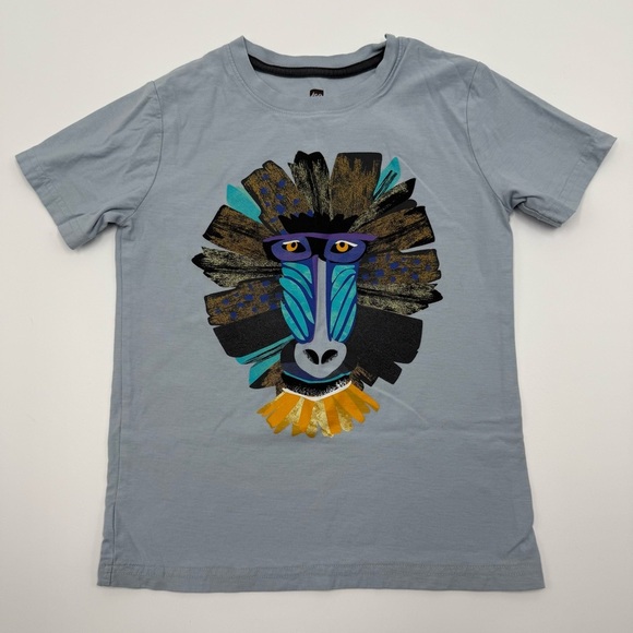Tea Collection Boy’s Mandrill Monkey Graphic Tee Blue Fog 8 100% Cotton EUC - Picture 1 of 9
